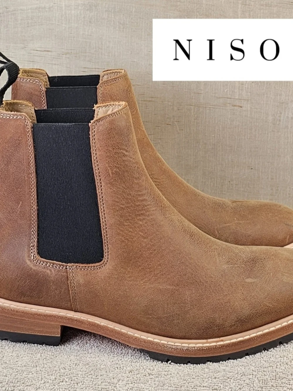 Nisolo Marco Everyday Chelsea Men's Leather Boots Tobacco Brown Size 8.5 NEW